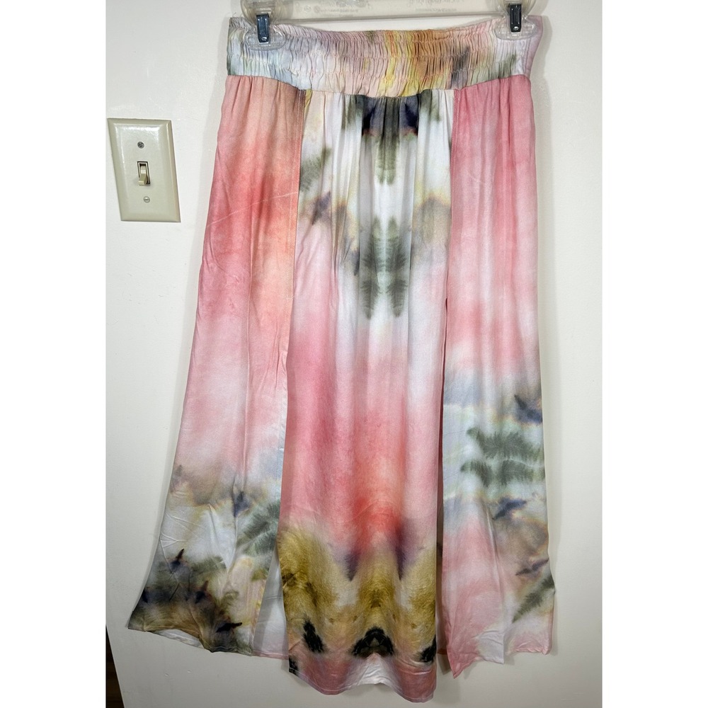 Agua Bendita Maxi Skirt Womens S Pink Amaia Shibori Tie Dye Slit BOHO Resortwear